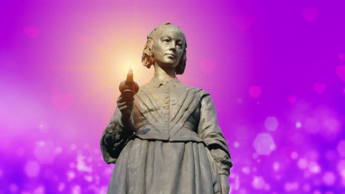 南丁格尔雕像护士节紫色浪漫动态背景