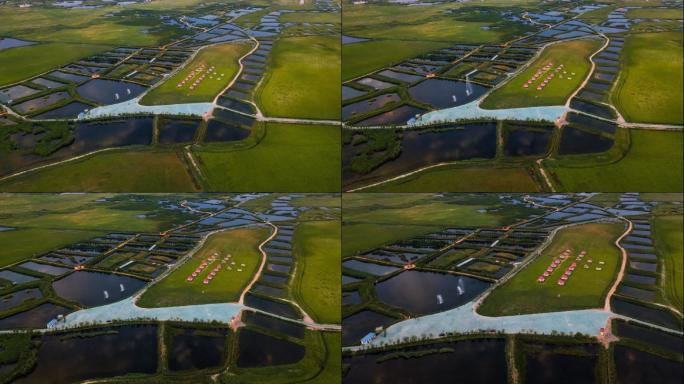 航拍甘肃酒泉肃州六分湿地公园延时摄影视频