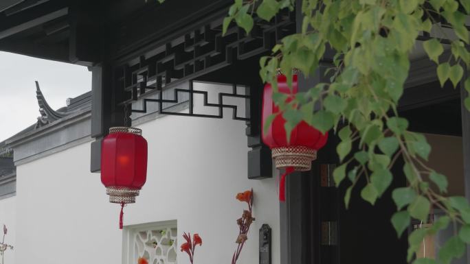 中式庭院的红灯笼实拍