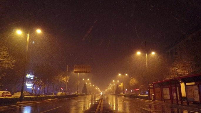 冬季雪夜天空飘着雪花