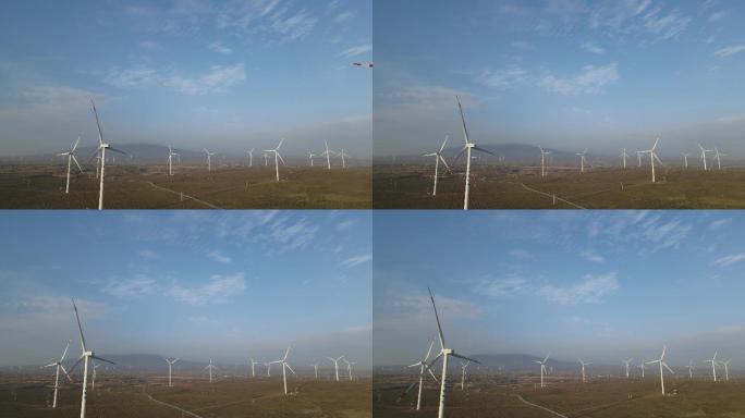 航拍宁夏罗山太阳山的风力发电