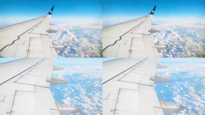 山东航空客机飞机窗外蓝天云海云层