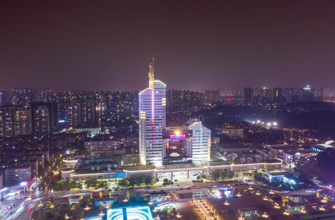 航拍湖南广电中心大楼夜景高清延时