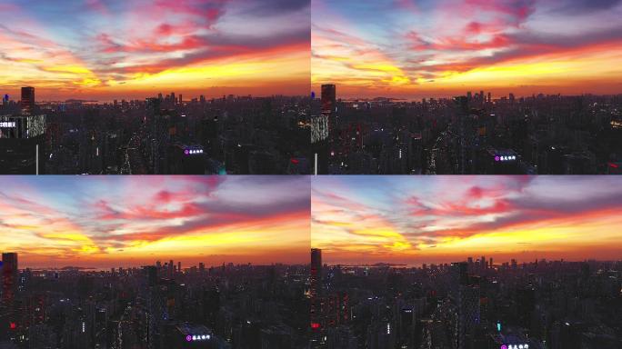 深圳超级粉紫色晚霞视频大城市最美天际线