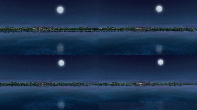 夜晚城市月亮慢慢升起唯美圆月中秋月亮4K