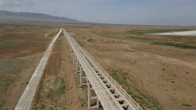 航拍宁夏南部山区黄河扬水工程