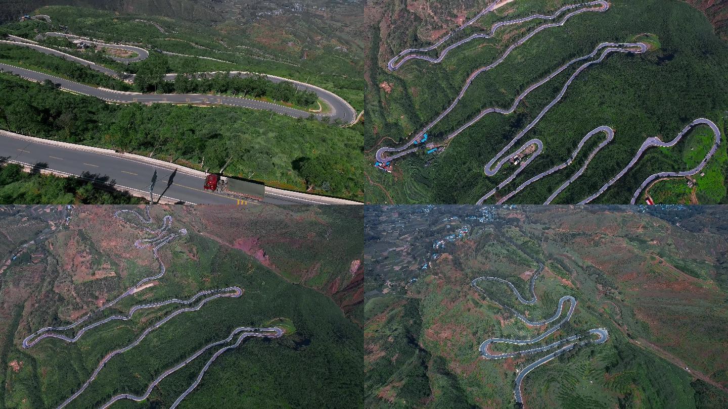 蜿蜒山区公路视频中国西南山里连续转弯道路