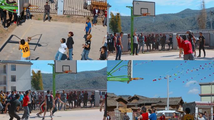 乡下篮球视频冬季农村打篮球比赛的村民