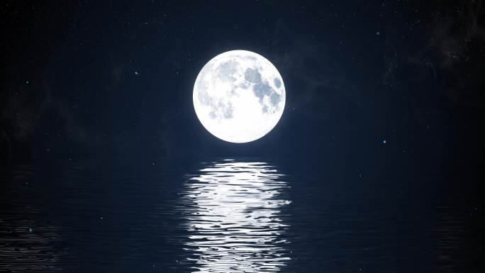 唯美水面月亮升起