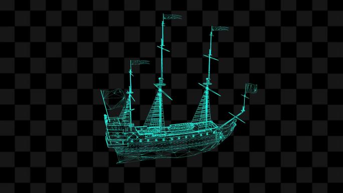 科技感全息线框古代帆船LK23