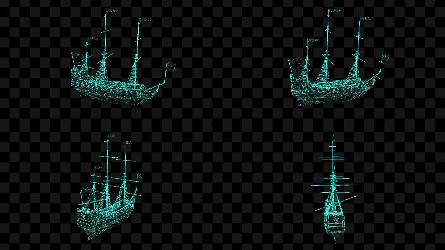 科技感全息线框古代帆船LK23