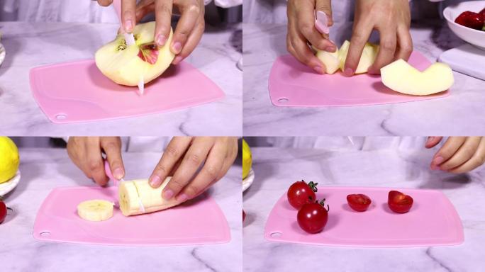 切水果切苹果草莓圣女果橙沙拉早餐营养健康