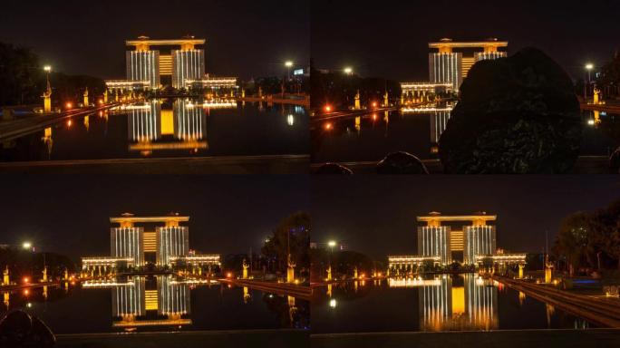 甘肃酒泉市政广场夜景延时摄影短视频素材1