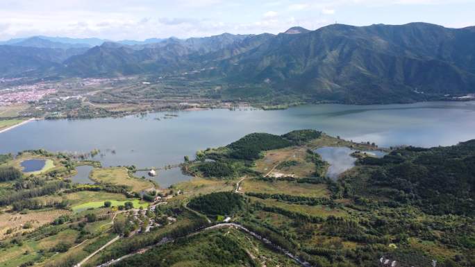 北京昌平十三陵水库 昌平城区航拍