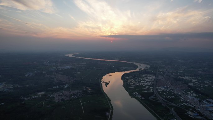 大汶河夕阳航拍