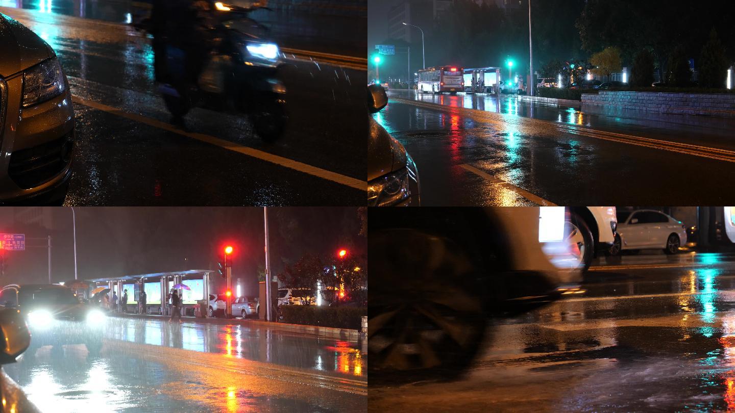 夜雨繁忙的大都市车流加班的人群