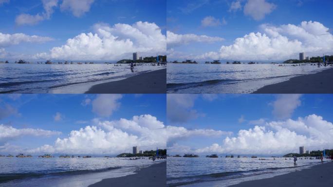 蓝天白云十里银滩海边延时