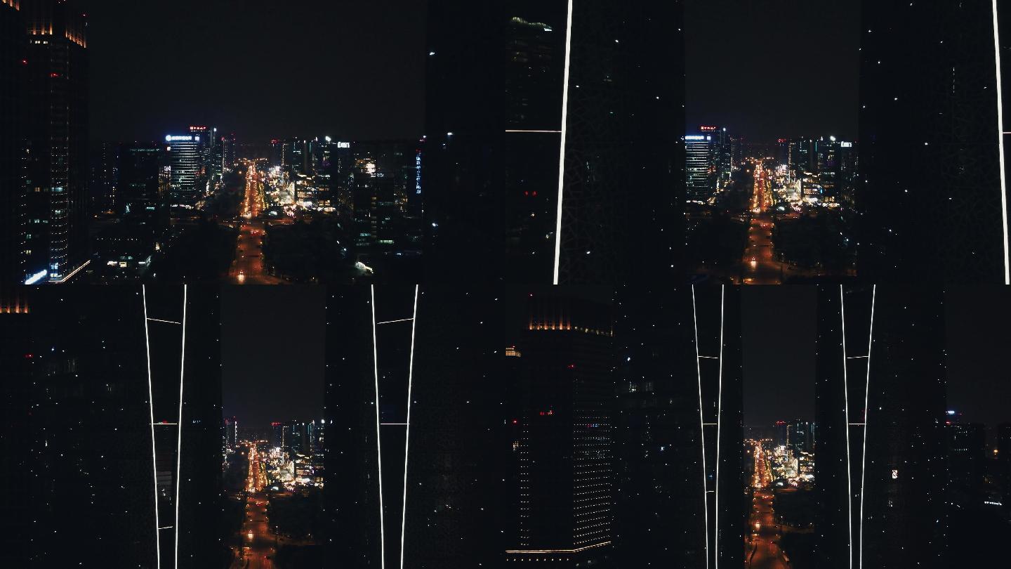 4K航拍夜景双子塔穿楼视频