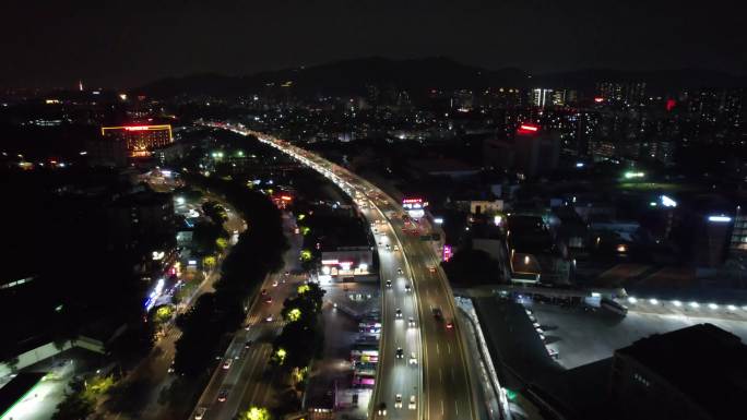 广州交通华南快速干线灯光夜景城市车水马龙