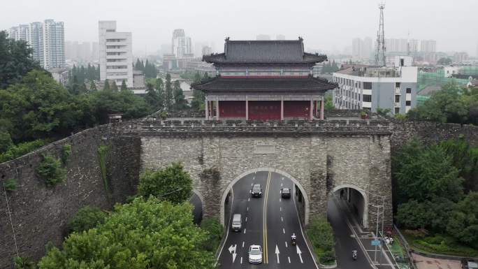 航拍南京老城门 南京城市风光 南京城墙
