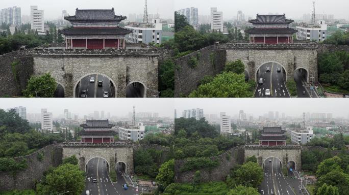 航拍南京老城门 南京城市风光 南京城墙