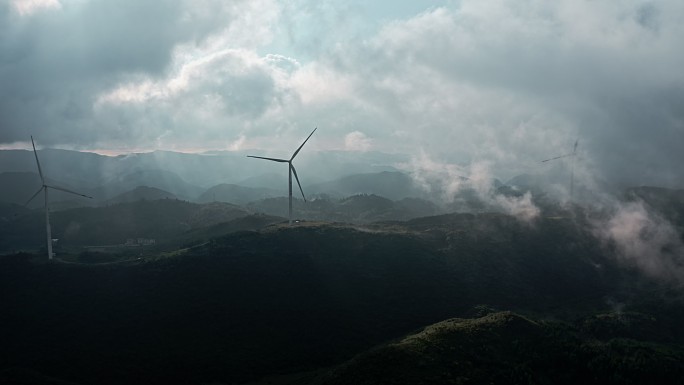 风力发电机风车湖北能源航拍摄影素材5
