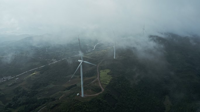 风力发电机风车湖北能源航拍摄影素材9