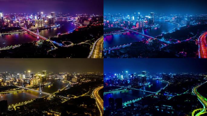重庆城市全景交通车流夜景航拍延时