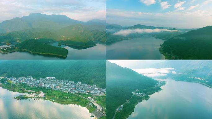 四川眉山洪雅县雅女湖瓦屋山航拍视频4K