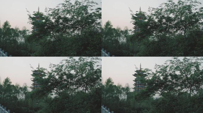 绿树掩映中的白鹭塔