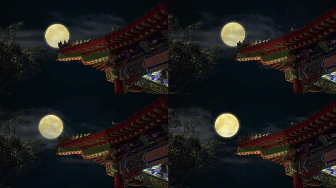 月下中式建筑 月亮升起