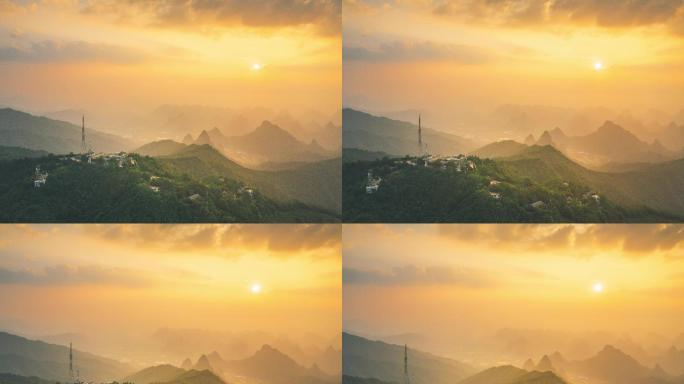 桂林尧山景区航拍延时风光风景日出大气片头