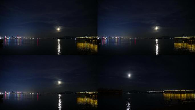 中秋月亮月色夜色，海上明月港口视频素材