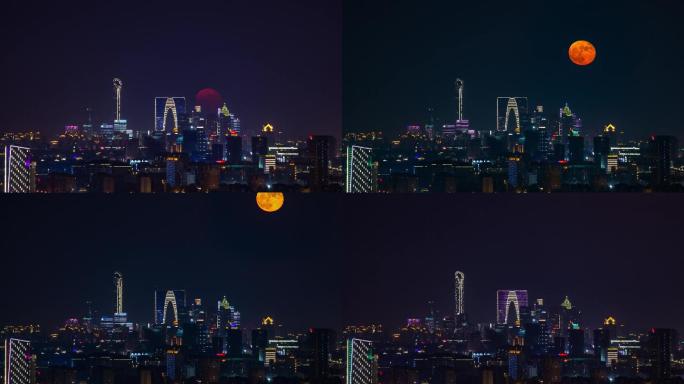 苏州城市月亮升起4K延时摄影