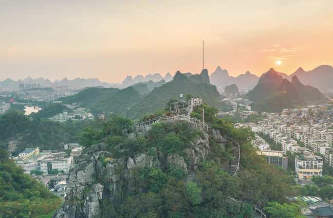 桂林仙鹤峰景区航拍延时风光风景日落片头