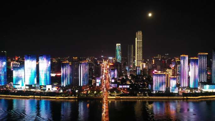 航拍长沙湘江夜景