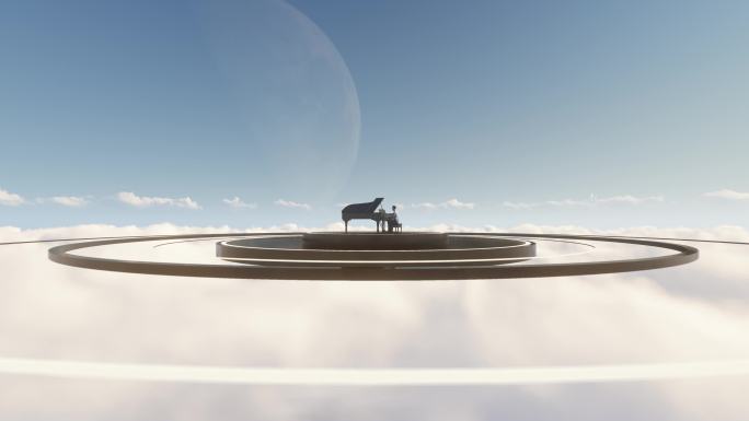 4K地产概念云端男人弹钢琴