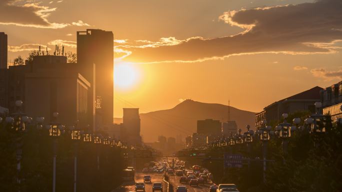 大同迎宾街秋分日落夕阳4K常规视频