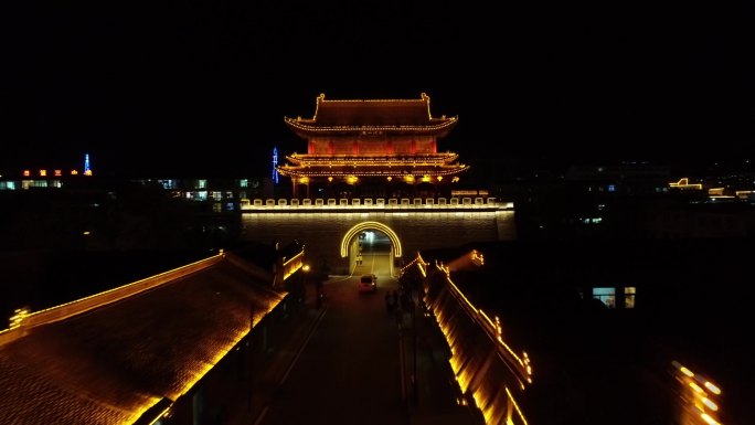 航拍岢岚县城夜景