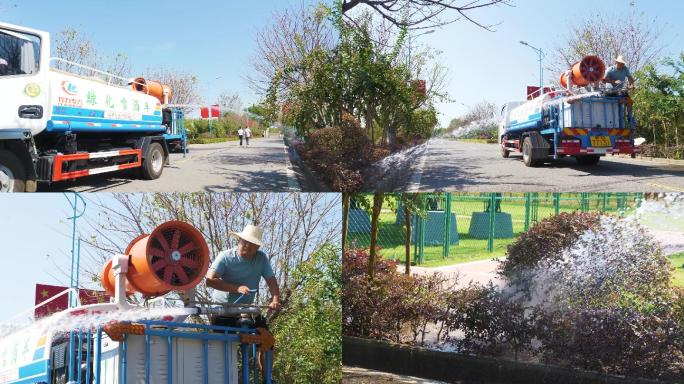 【4K】园林洒水车浇水公园植物日常养护