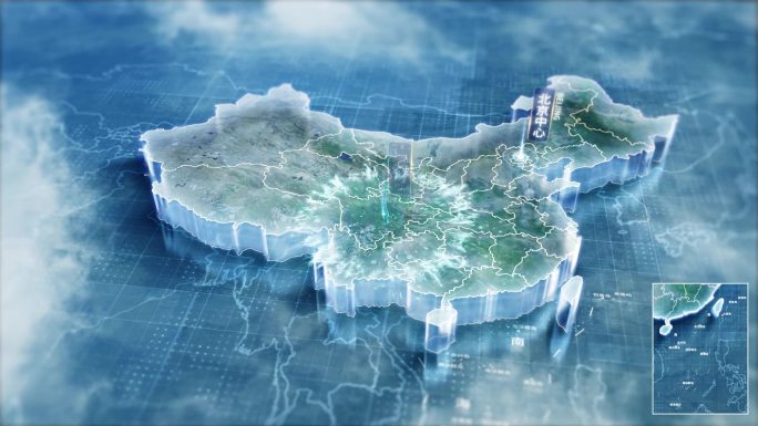 科技感云中俯冲中国三维地图