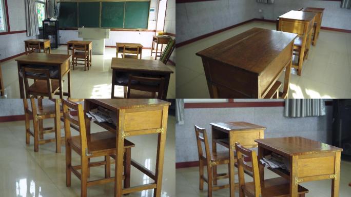 教室空镜课桌椅：希望小学乡村小学