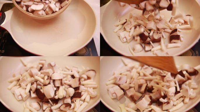 平底锅炒香菇口蘑蘑菇丁 (2)