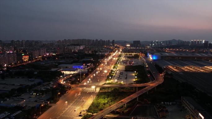 大连北站 高铁站  夜景航拍延时