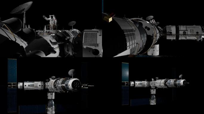 【4k】带通道空间站招手的宇航员