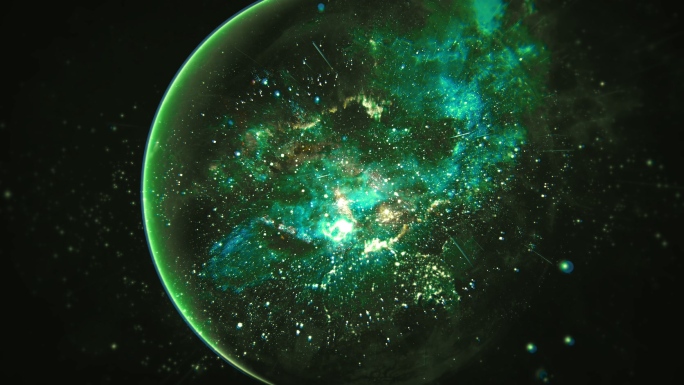 【4K宇宙】琥珀绿色星球星云粒子幻想科技