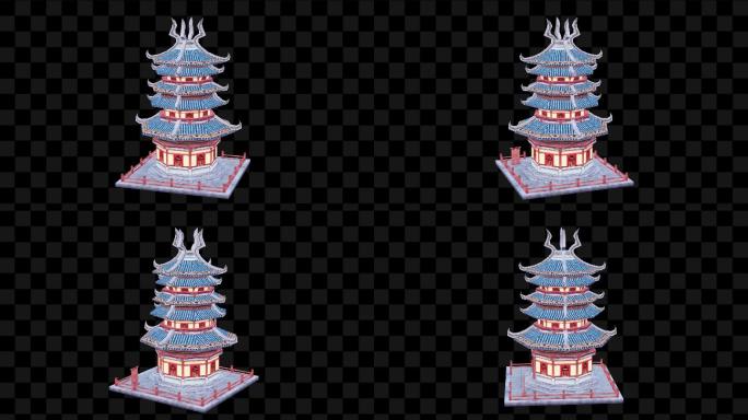 古代古塔古建筑六角塔三维全息投影素材35