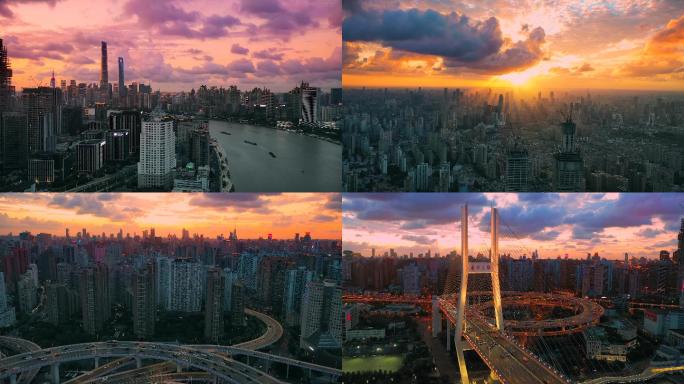 上海唯美日出日落航拍桥梁