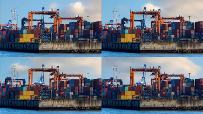 繁忙的外贸码头和海运集装箱
