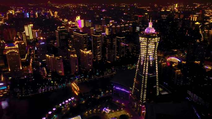 杭州西湖文化广场夜景杭州地标建筑航拍